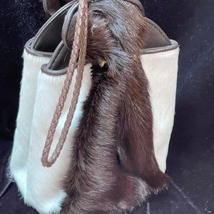 Brown White Cowhide Mini with Shoulder Strap